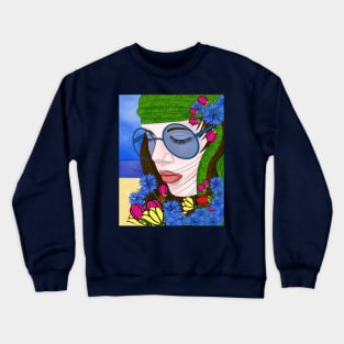 Hippie girl near the sea Crewneck Sweatshirt